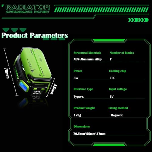 Image of Cubonic X111 Magnetic Mobile Cooling Fan with Mountable Battery Pack(1.5 hr bacup), RGB Light for Mobile Gaming, Live Streamin -Green
