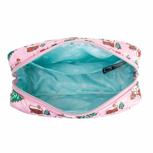 Impressions Vanity Hello Kitty Cozy Cosmetic Pouch for Women, Travel Makeup Bag Organizer Diamond Quilted Exterior with Slip Pocket and Zipper Pocket Silver Hardware, Holiday Artwork Polyester2