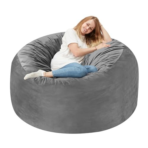 Homguava 3FT Bean Bag Chair: 3' Bean Bags with Memory Foam Filled, Large Beanbag Chairs Soft Sofa with Dutch Velvet Cover-Grey
