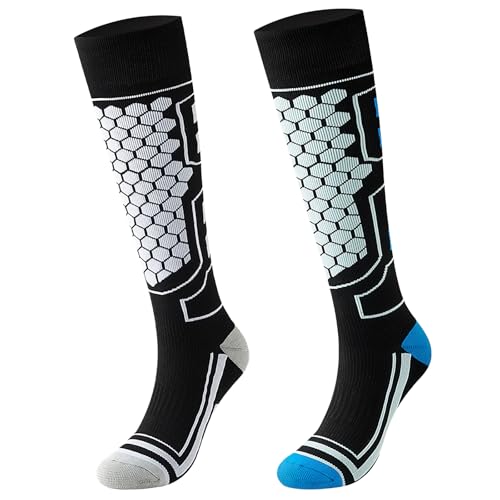 QBEJIME Calcetines Térmicos De Esquí Paquete De 2 Para Hombre y Mujer, Calcetines Invierno Frio Extremo, Para Esquiar, Snowboard, Deportes De Invierno Al Aire Libre (Black/Blue 41-46)