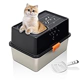MEEXPAWS Stainless Steel Cat Litter Box Top Entry XL Large with Lid, 8'' High Side Metal Cat Litter Box for Big Cats, Top Cover with Slot, Non-Stick, Easy Clean, Include Litter Scoop