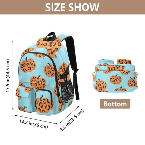 Mochilas para hombre y adultos con diseño de leopardo azul y calabaza para laptops de 17.5" 3