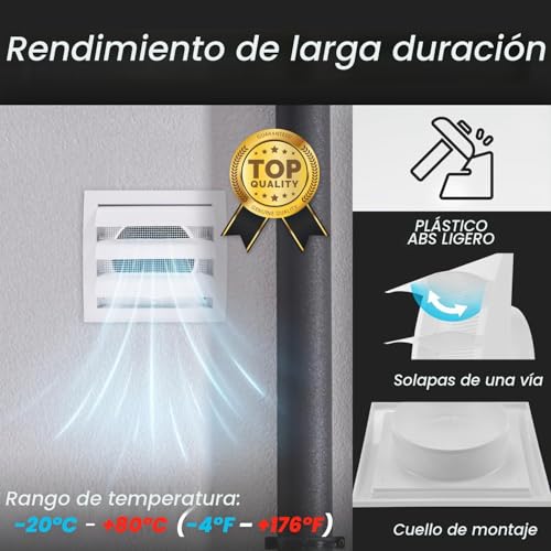 Miniatura 3 de Ventilación De Campana De Escape Blanca De 10cm Con Pantalla De Protección Contra Plagas Integrada Y Brida, Blanca, Hvac 100mm