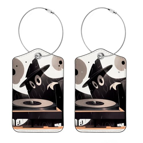 Lot de 2 étiquettes de bagage en cuir pour valises, étiquettes de bagage de voyage avec carte d'identité et boucles en acier, DJ noir Daemon Cruise Hangbag Accessoires pour sacs à bagages