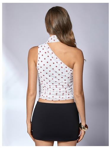 Image of RoseSeek Women's Y2K Leopard Polka Dots Halter Asymmetrical Neck Crop Tops
