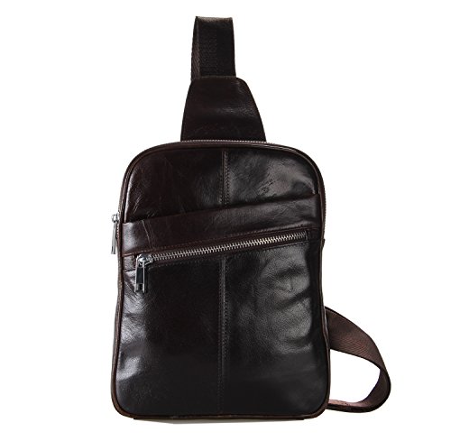 Genda 2Archer Small Leather Chest Bag Crossbody Sling Backpack Single Shoulder Bag (17C Coffee) #TOP19