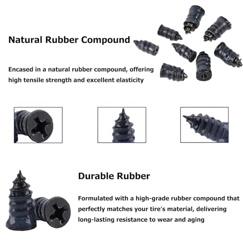 Image of Tire Repair Rubber Kit-Screw in Tire Plugs Heavy Duty, Vacuum Spiral Screws, No Jack Flat Tire Tool for Car /Truck /SUV /Motorcycle /Tractor /ATV /Bicycle - Universal Plugs with Box, 2 Sizes (60)