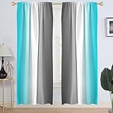 AAtter Teal Turquoise Window Curtain White Blue Aqua Ombre Grey Gray Black Gradient Greyish Silver Boho Long Living Room Bedroom Drapes Treatment Fabric 1 Pair Home Decor, 42' W x 84' L, Modern