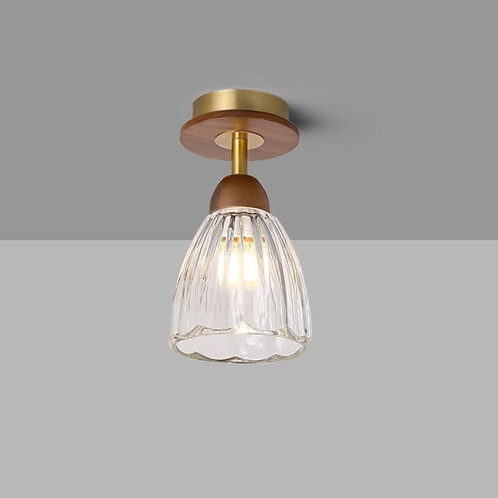 Lampe de plafond de chambre à coucher en bois et verre transparent style vintage