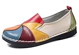 Sunporx Women's Comfortable Loafers Casual Multi Color Patchwork Stitching Leather Loafer Mocasines para Mujer Lady Soft Sole Flat Slip on Driving Walking Shoes