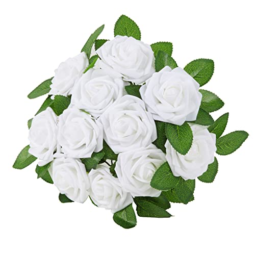 Ruteck Artificial Cemetery Flowers With Grave Vases Fake Rose Silk Floral Decor For Diy Funeral Graveside Memorial Indoor Outdoor Garden Lawn Tombstone, White (Tr-Fl002) #TOP1