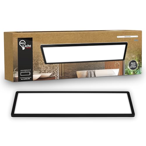 B.K.Licht - Plafonnier LED plat avec éclairage indirect, lumière blanc neutre, protection IP44, plafonnier salle de bain, lustre cuisine, lustre salon, 58 x 20 x 3 cm,...