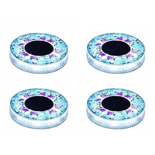 Mosaic Solar Disk Light 4 Pack Mosaic Solar Lights Outdoor Flat Solar Lights Waterproof Anti-Rust Garden Lighting Decor for Pathway Garden Yard Lawn Walkway Landscape Driveway (4 Pack Blue)