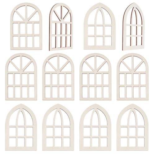 OLYCRAFT 12 Stück 2 Stile Bogen Miniatur Fensterrahmen 15x10cm Holz Miniatur Fenster Mini Fenster Gartenornamente Mini Möbel Fensterrahmen Für Miniaturhäuser Dekoration Möbelzubehör
