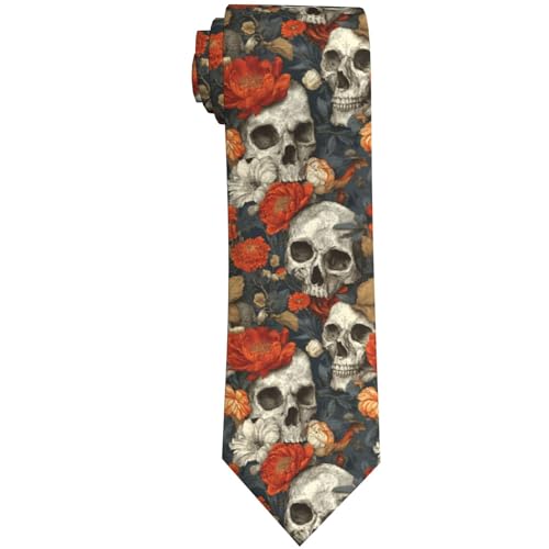 DEKIFNHG Skulls With Flowers MenS Tie Funny Casual Neckties For Men Holiday Season Party Gifts