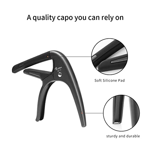 Rosen Quick-Change Guitar Capo For Acoustic And Electric Guitars Capo For 6 String Steel Guitars With 3 Picks For Free, Grey #TOP2