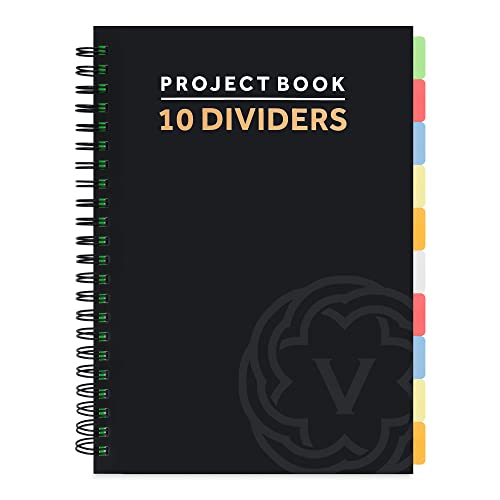 Carnet de projet A4 noir grand format 150 feuilles lignées avec onglets de tri