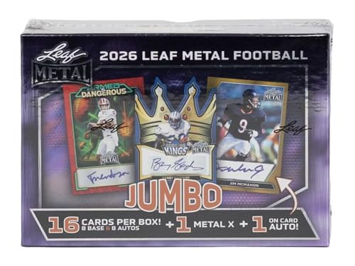 Leaf 2026 Metal Football Hobby Jumbo Trading Card Box (8 Autographs Per Jumbo Box)