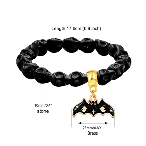 Image of Uloveido Halloween Bracelets for Men Women Black White Skull Stone Bracelet Charm Ghost Pumpkin Lamp Bat Design Bracelets