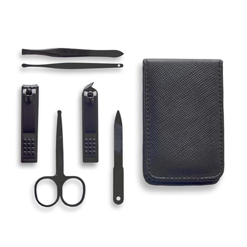 Nail Clippers 6-Piece Precision Grooming Kit, Carbon Steel Manicure Set with Fingernail Clippers, Portable with Travel Case