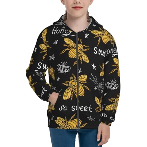 Hohey Bee Golden Embroidery Kids Pullover Hoodies Boys Zip Up Sweatshirts Girls Athletic Clothes with Pocket3