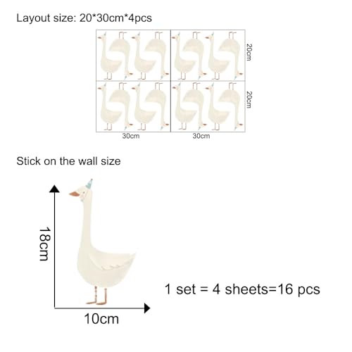 Image of White Goose Wall Stickers for Kids Bedroom - 4 Sheets 16 Pcs Cute Party Goose Decals Peel and Stick Baby Nursery Boho Wall Art for Boys Girls Playroom Bedroom Gift