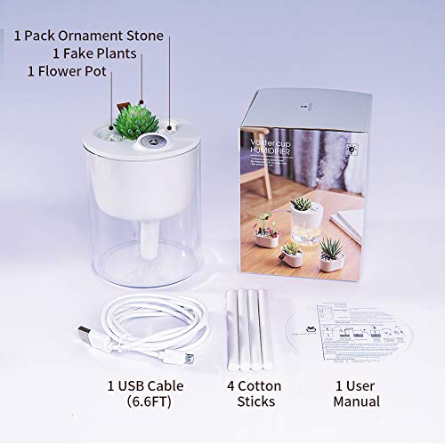 Dcmeka Desk Humidifier, Usb Cool Mist Humidifier, Quiet Ultrasonic Mini Humidifiers For Bedroom Home Baby Office Car With Led Light,Timed Auto Shut Off, Lasts Up To 10 Hours (Artificial Plant Include) White #TOP4