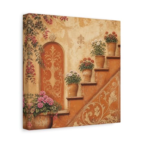 Tableau Fleurs en Pot Rustique Toile Carrée 25x25 cm Nature Morte Pour Salon