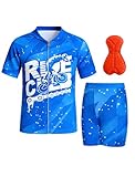 Gogokids Boys Cycling Jersey Set 3D Padded Bike Suit Kids Road Mountain Riding Shorts Bicycle Sportswear, Blue, 7-8 Years