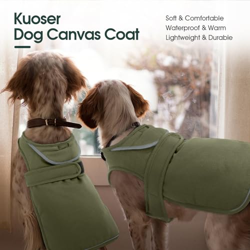 Kuoser Leinwand Haustier Hund Wintermantel, Reflektierende Warme Fleecejacke für Kleine Mittelgroße Welpen, wasserdichte und Winddichte Hundeweste mit Gurtloch, XS-3XL