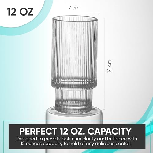 Estaly Ribbed Glassware Cocktail Glasses – Vintage Art Deco Highball Glasses Set Of 4 Old Fashioned Tumblers thumb #2