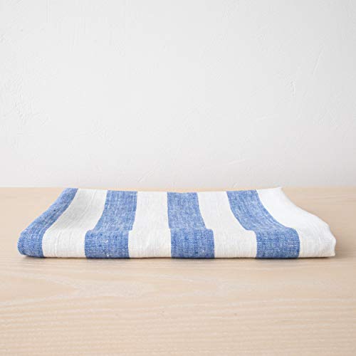 Linenme Philippe Bath Towel, 39" X 55", Off- White/Blue #TOP3