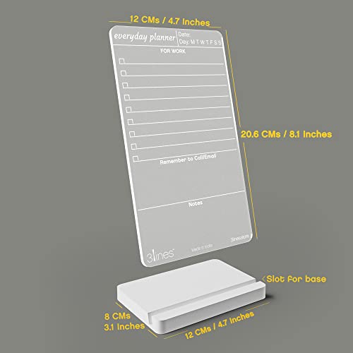 Image of 3 Lines to Do List Acrylic Board for Desk (12X8 CM)| Best Planner & Organiser | White Acrylic Base | with Marker & Cleaning Fabric | Everyday Planner for Work Translucent | Small Size