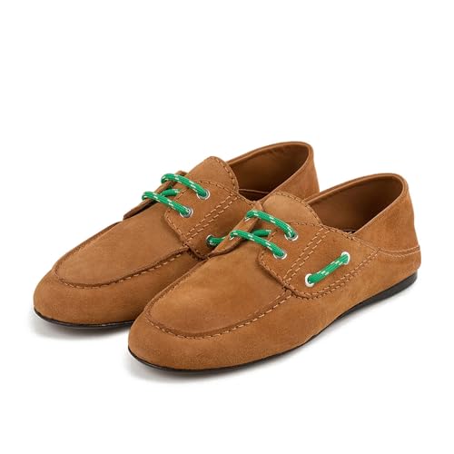 Seborluys Brown Anchor Lightweight Boat Shoes for Women Slip-On Moccasin Suede Loafers with Nautical Design Wide Widths Available,Brown Suede,40,US8.5