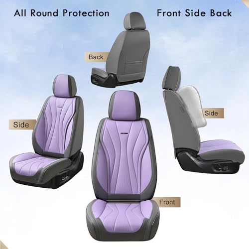 Image of Coverado Front Seat Covers, 2 Pack Leather Seat Cover for Cars, Waterproof Seat Covers, Front Seat Car Seat Protectors, Driver Car Seat Cushions Universal Fit for Most Vehicles, Gray&Purple