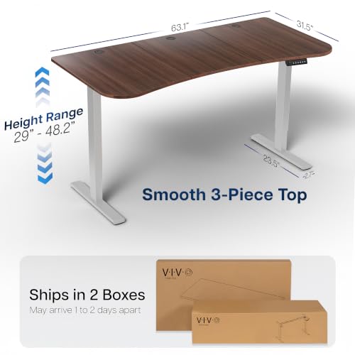 Image of VIVO Electric 63 x 32 in Standing Desk, Memory Height Adjustment, 1B Series, Holds 220 lbs, Dark Walnut Top Gray Frame, DESK-KIT-1G1D