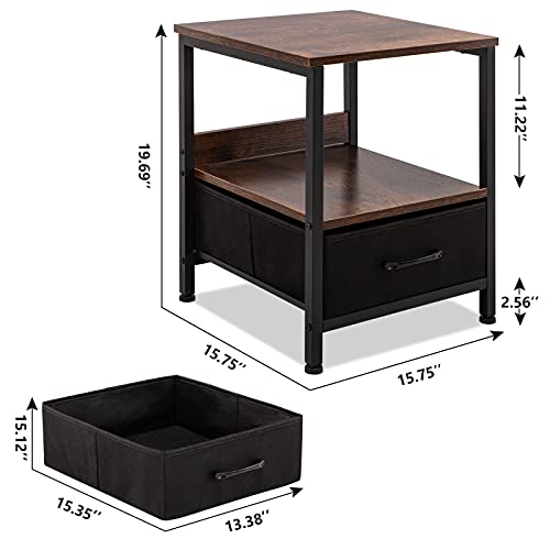 Apicizon Nightstand, Industrial End Table With Removable Drawer And Shelf, Rustic Side Table, Sofa Table For Bedroom And Living Room, Rustic Brown #TOP2