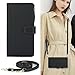 iCoverCase for Samsung Galaxy S23 FE Wallet Case with Card Holder, Kickstand Feature PU Leather Case with Adjustable Crossbody Lanyard Magnetic Clasp Zipper Pocket Flip Cover (Black)
