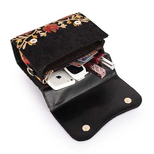 Image of Floral Embroidered Crossbody Sling Bag with Top Handle, Vintage Style Canvas for Women
