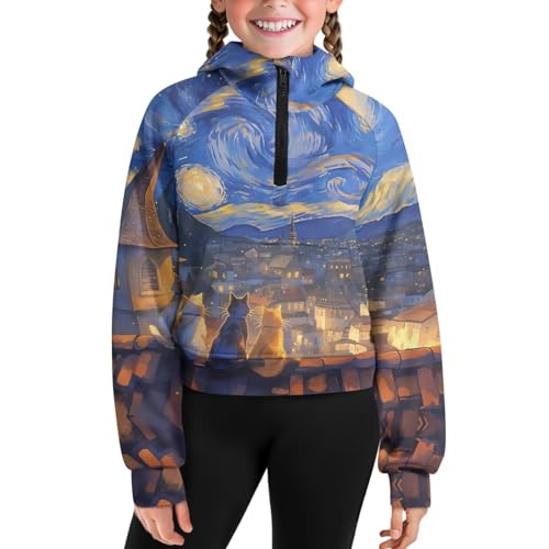 Kids Girls Sweatshirt Long Sleeve Pullover Hooded Tops Casual Half Zip Up Hoodies with Pockets Fall Winter Clothes3