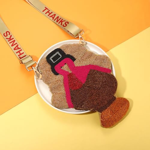 Thanksgiving Purse Beaded Maple Leaf Turkey Purse Fall Crossbody Shoulder Bag Thanksgiving Fall Accessories Outfit Gift2