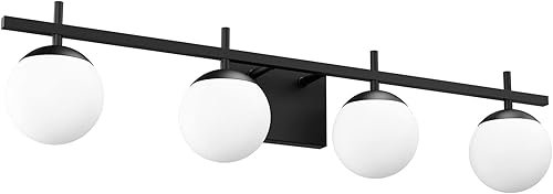 Ralbay Lámpara de tocador dorada moderna de mediados de siglo, 2 luces, lámpara de baño de mediados de siglo, globo de vidrio lechoso dorado,