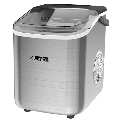 Countertop Ice Maker, Ice Maker Machine 6 Mins 9 Bullet Ice, 26.5lbs/24Hrs, Portable Ice Maker Machine with Self-Cleaning, Ice Scoop, and Basket (Steel)