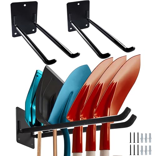 PAKEY Robuste Garagenhaken Wandmontage Leiterhaken, 2 Pack Schaufelhalter für Gartengeräte, Klappstuhl, Ski-Halterung, Garage Aufbewahrung und Organisation, Betwandhaken, Schwarz