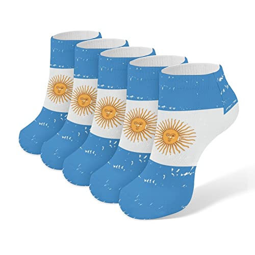 FunnyStar Vintage Argentina Flag No-Show Socks Low Cut Short Socks 5 Pack for Women & Men Sports Leisure