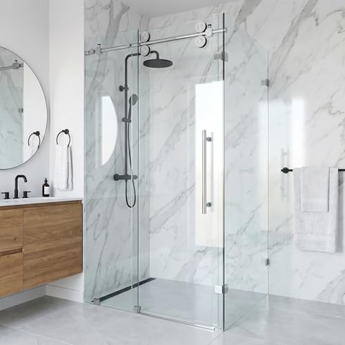 VIGO Winslow 34 in. L x 46 in. W x 74 in. H Frameless Sliding Rectangle Shower Enclosure in Chrome with 3/8 in. Clear Glass-VG6051CHCL48