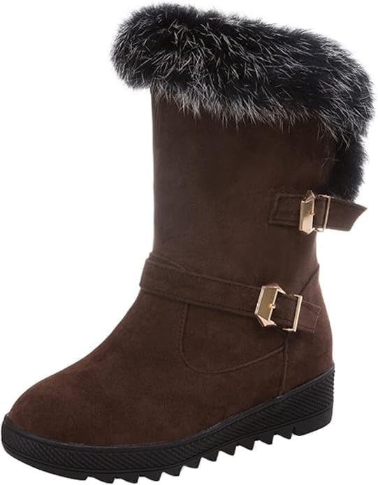 Winter Boots for Women Fur Lined Warm Wide Calf Boots Cozy Chunky Bottom Mid Heels Short Boots For Christmas