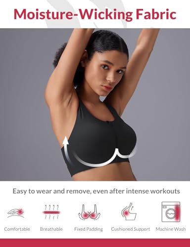 Image of baleaf Sweatleaf Adjustable Sports Bras for Women, Padded Racerback Yoga Bra, High Impact Molded Cup Workout Bra