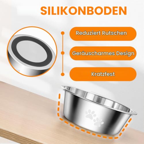 PETTOM 2 Stück Edelstahl Hundenapf (1560 ML), M - 21 cm, Silber
