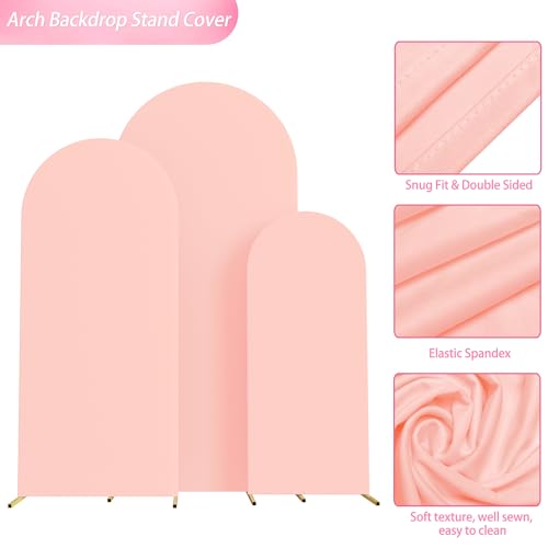 Image of Wokceer Wedding Arch Backdrop Cover 6FT, 5FT, 4FT Set of 3 Spandex Fitted Blushing Pink Arch Covers for Round Top Chiara Arch Backdrop Stands Cover for Birthday Party Ceremony Decor
